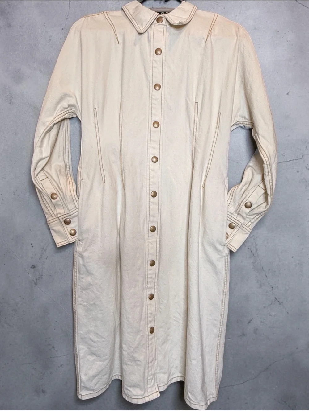 Tory Burch Denim Like Cream Color Full Front Snap Closure Shirt Dress | EUC
